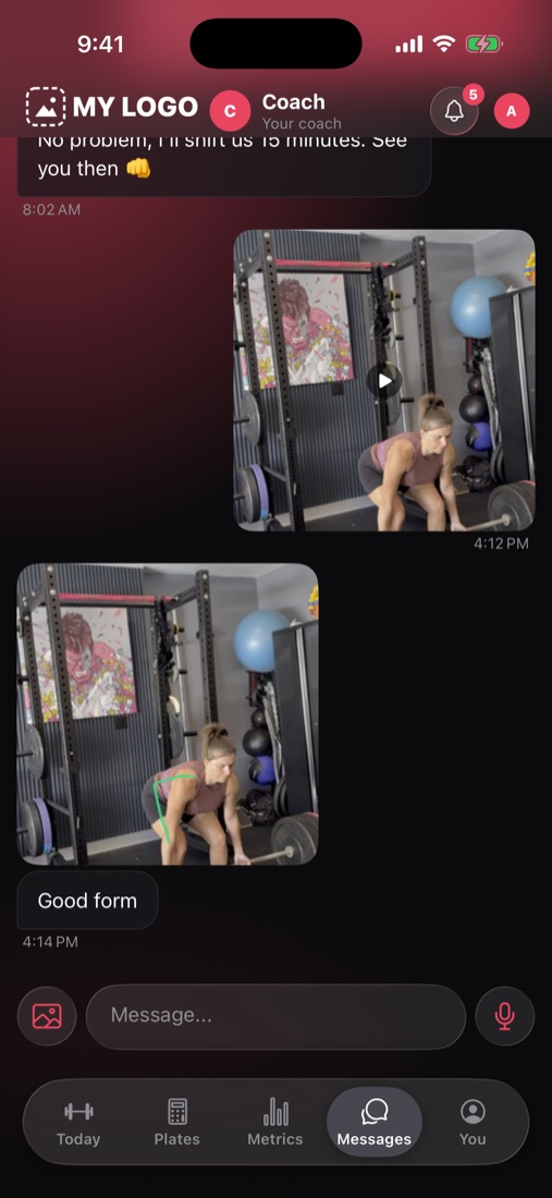 A client's chat with their coach