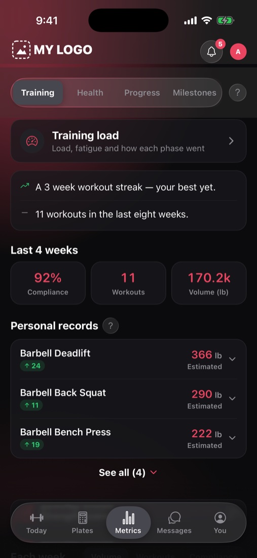 Records and progress in the Load It app
