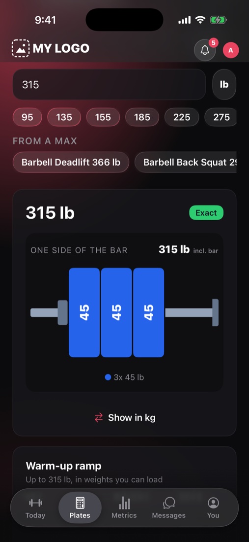 The Plate Loader showing 315 lb