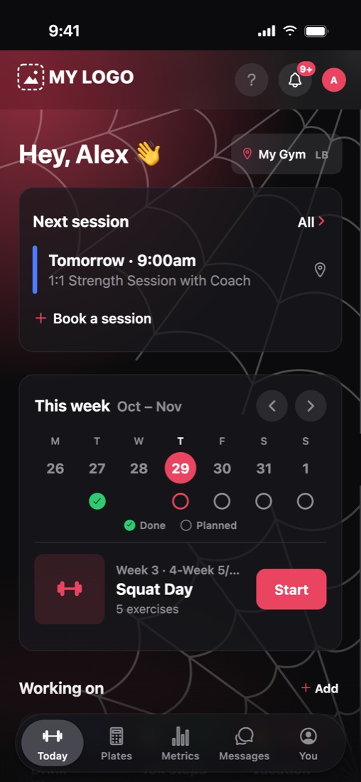 A client's Today screen with the Halloween look on