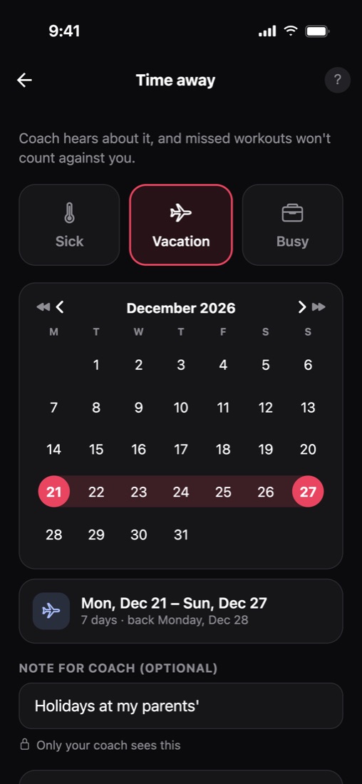 Marking a vacation in Time away