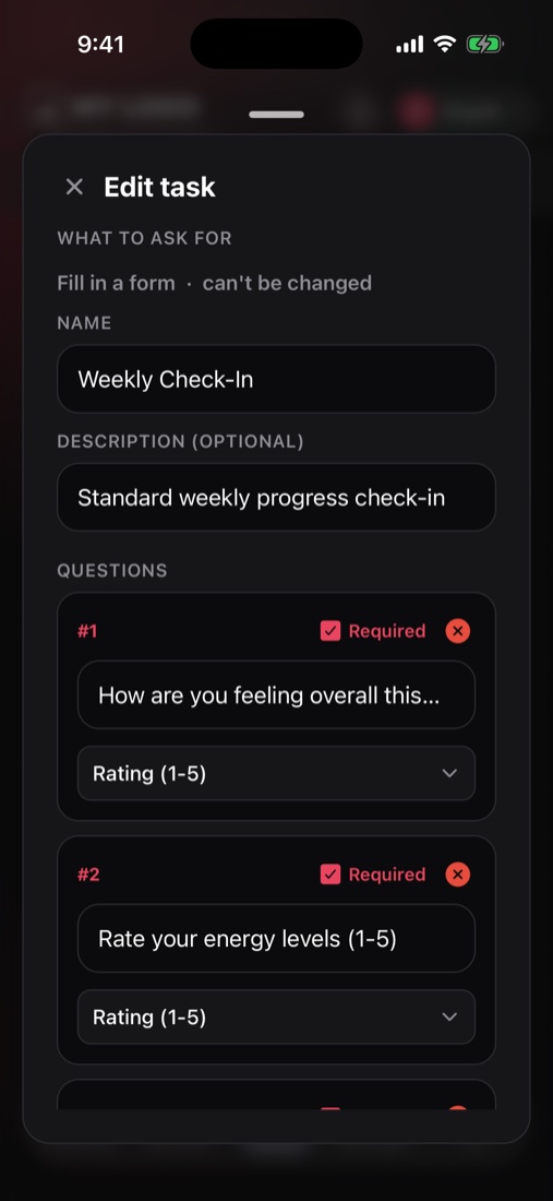 Editing a weekly check-in form
