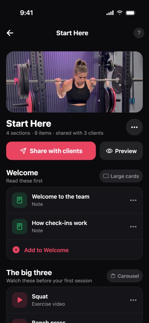 A Start Here resource collection with sections